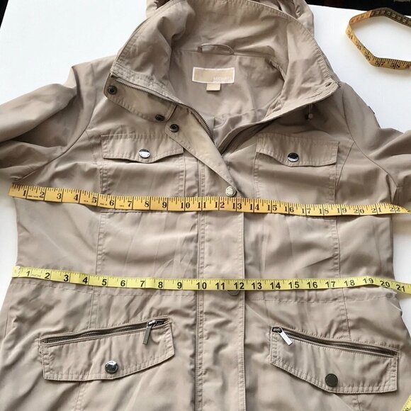 MICHAEL KORS Jacket Hood can zipped in, taupe pewter hardware Utility Anorak L - Picture 13 of 16